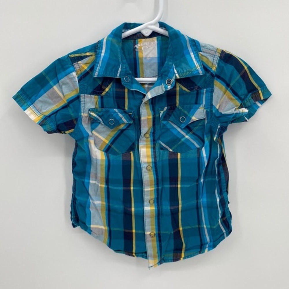 Arizona Jeans 3T Blue Plaid Short Sleeve Button Down Shirt Cotton Shirt